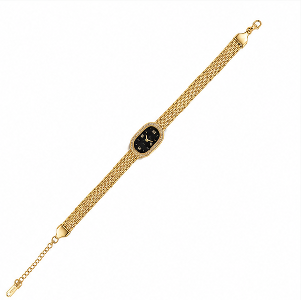 The Vintage Timeless Stainless Steel Bracelet - Brick Link Chain with Rhinestone Oval Watch Dial Motif - Image 4
