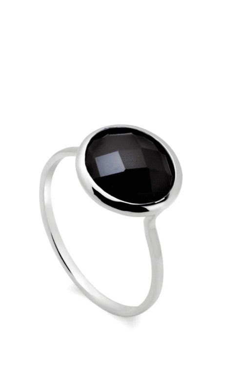 Minimalist Stainless Steel Black Enamel Round Geometric Ring for Men & Women