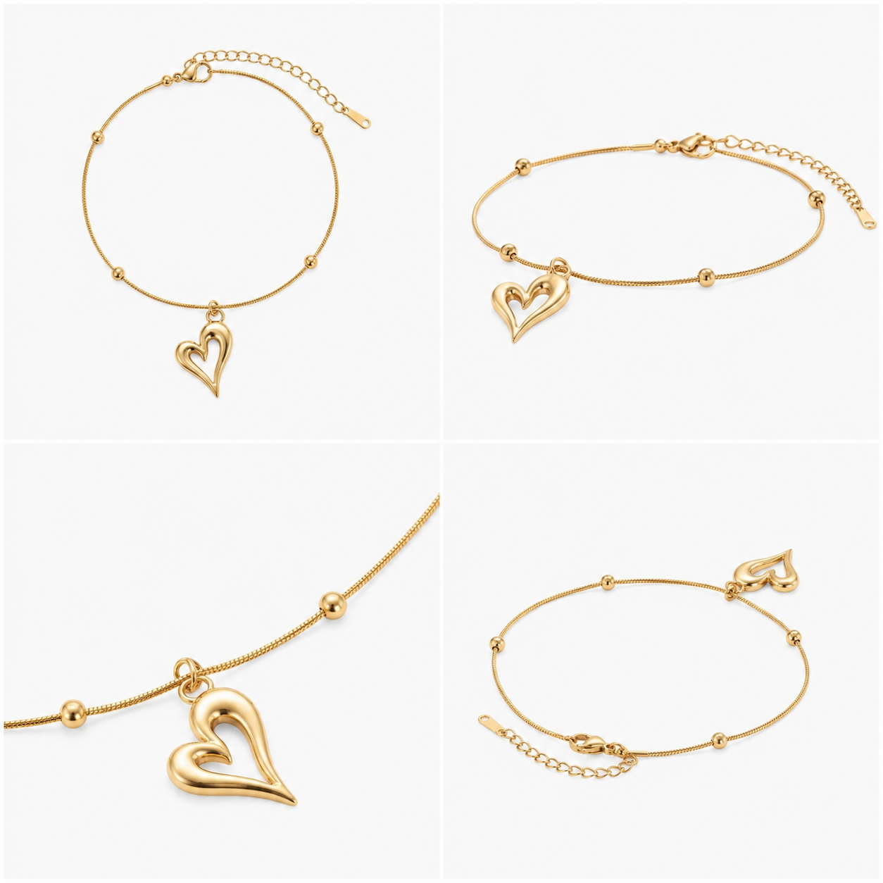 The Amora Heart Stainless Steel Bracelet - Delicate Satellite Snake Chain with Fluid Cutout Heart Charm - Image 5