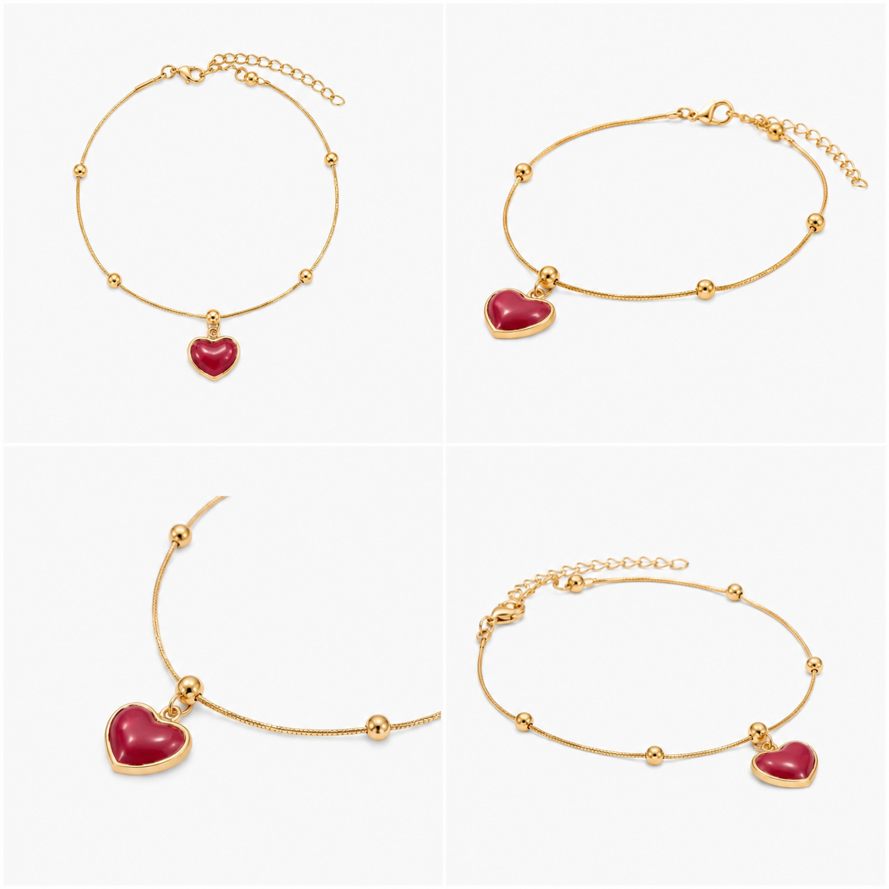The Amour Heart Stainless Steel Bracelet – Dainty Satellite Snake Chain with Glossy Crimson Red Charm - Image 5