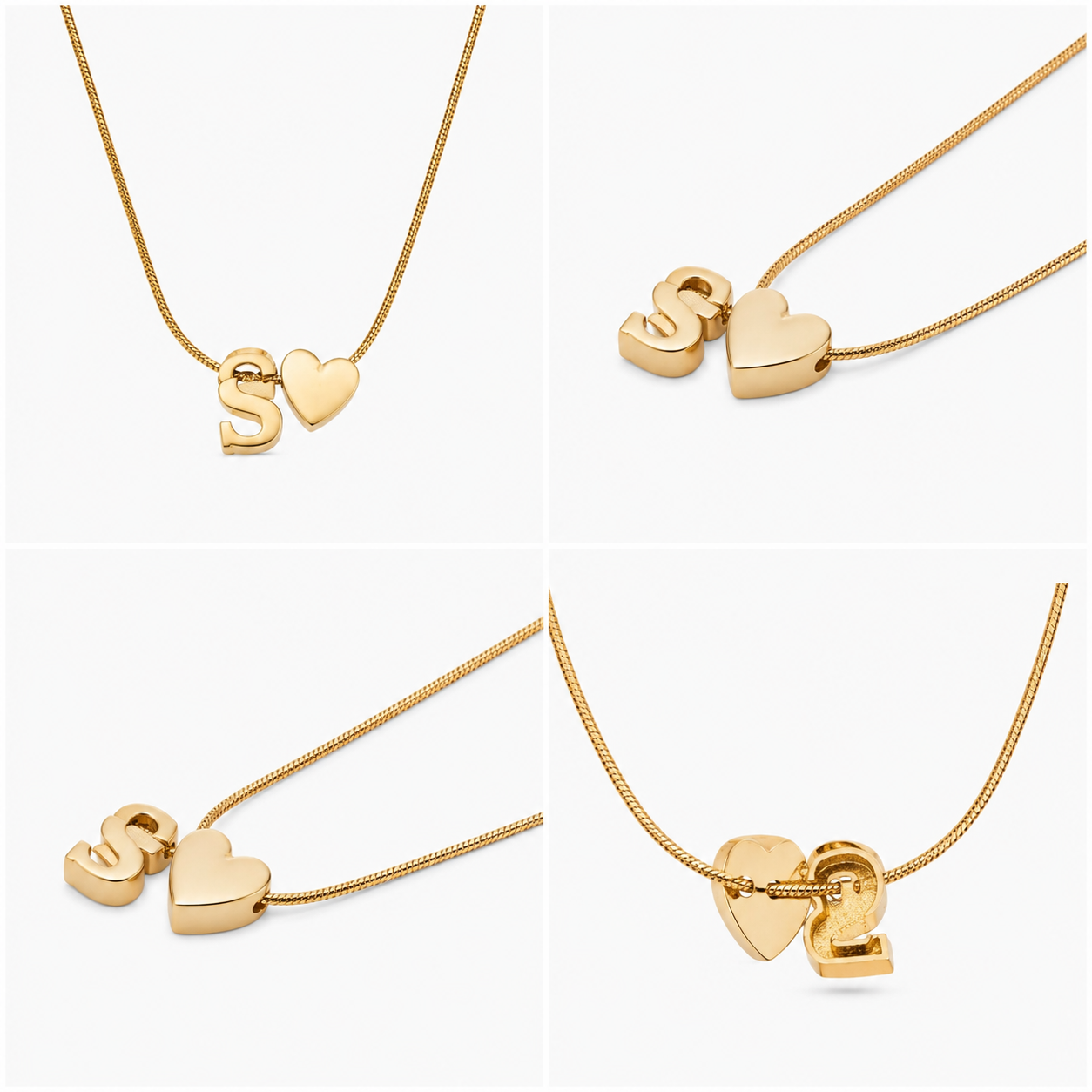 Minimalist Stainless Steel Alphabet Initial S and Puff Heart Pendant Necklace for Girls - Image 4