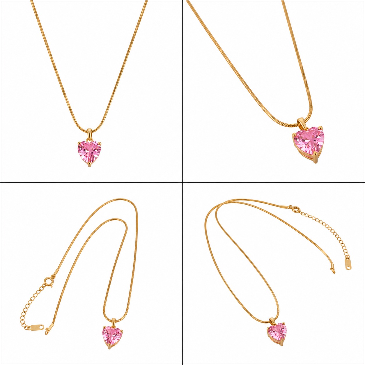 Pink Crystal Heart Stainless Steel Necklace - Image 5