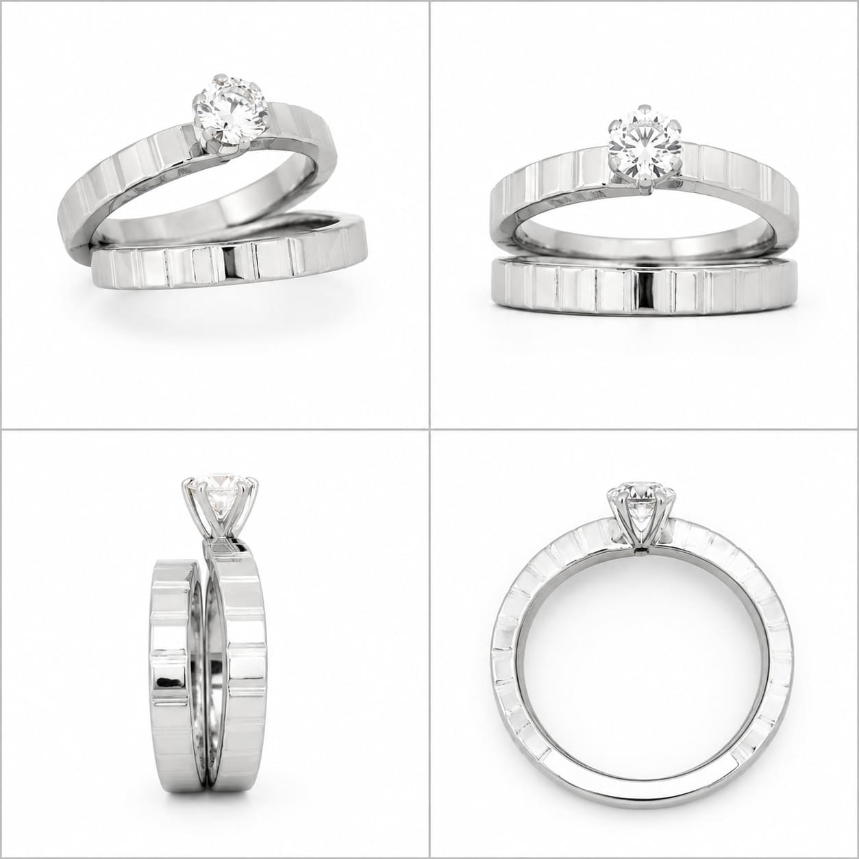 Minimalist Stainless Steel Geometric Textured Matching Couple Rings Set for Women - Image 5