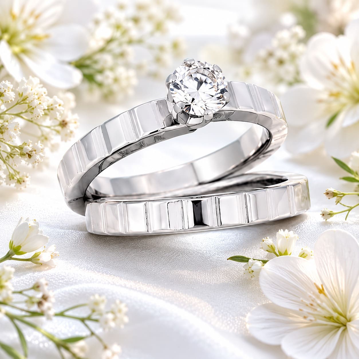 Minimalist Stainless Steel Geometric Textured Matching Couple Rings Set for Women - Image 6