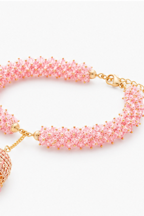 The Rivaaj Jhumka Stainless Steel Bracelet – Traditional Crystal Bead Cluster Latkan Wristlet