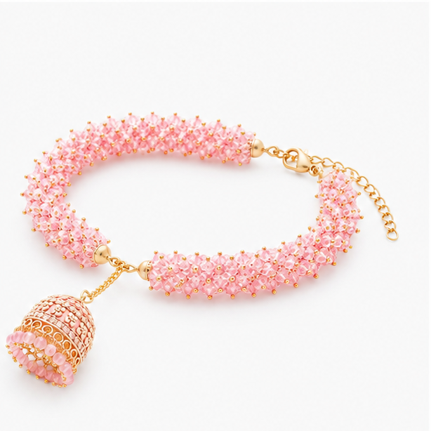 The Rivaaj Jhumka Stainless Steel Bracelet - Traditional Crystal Bead Cluster Latkan Wristlet