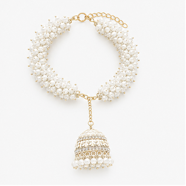 The Rivaaj Jhumka Stainless Steel Bracelet - Traditional Crystal Bead Cluster Latkan Wristlet - Image 4