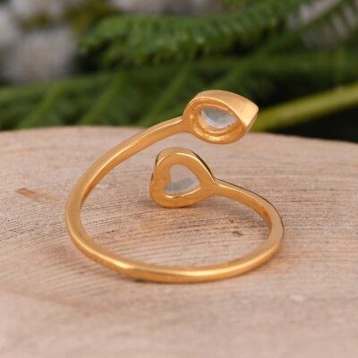 Minimalist Stainless Steel Pearl Heart and Crystal Open Adjustable Ring for Women & Girls - Image 3