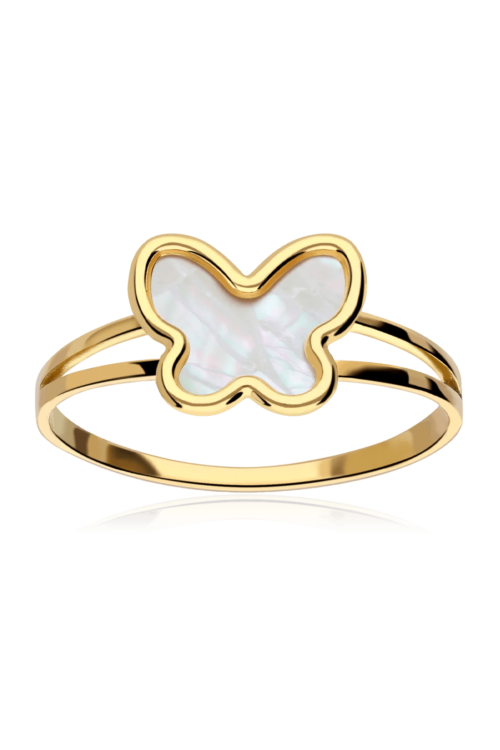 Minimalist Stainless Steel Mother of Pearl Butterfly Ring for Women & Girls