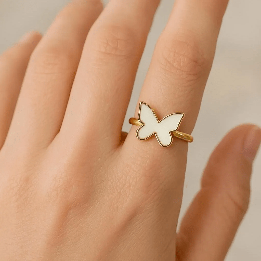 Minimalist Stainless Steel Mother of Pearl Butterfly Ring for Women & Girls - Image 2