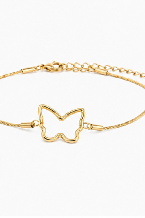 The Mariposa Stainless Steel Bracelet – Sleek Snake Chain with Open Butterfly Outline