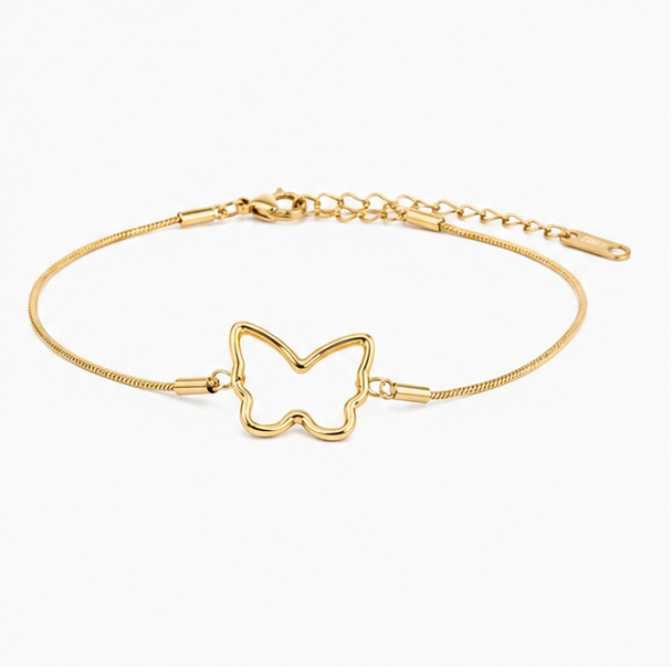 The Mariposa Stainless Steel Bracelet – Sleek Snake Chain with Open Butterfly Outline